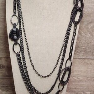 Premier Designs Black Multi-Layer Necklace And Earrings